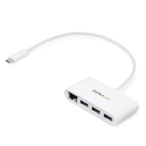 STARTECH 3-poorts USB 3.0 Hub met Gigabit Ethernet - USB-C - wit - Hub - 3 x SuperSpeed USB 3.0 + 1 x 10/100/1000