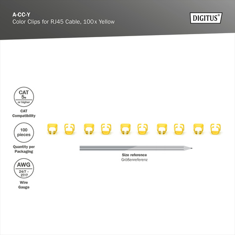 DIGITUS Kleurenclips voor RJ45-kabels Kleur geel, verpakking van 100 stuks