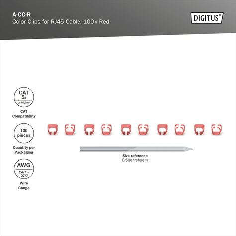 DIGITUS Kleurenclips voor RJ45-kabels Kleur rood, verpakking van 100 stuks