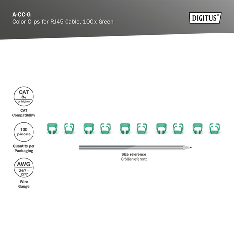 DIGITUS Kleurenclips voor RJ45-kabels Kleur groen, verpakking van 100 stuks