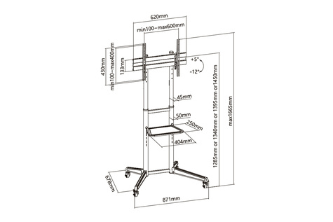 DIGITUS Voordelige compacte tv-wagen van staal met aflegplankje 37-70", zwart