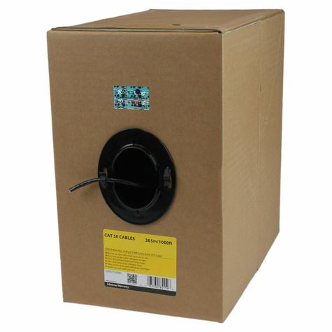 STARTECH 1000 ft Bulk Roll of Black CMR Cat5e Solid UTP Riser Cable - Cat 5e Riser Cable - Cat.5e CMR Ethernet Cable - 24 AWG - Black (WIR5ECMRBK)