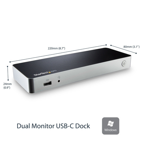 STARTECH Dual-Monitor USB-C docking station, 60W Power Delivery voor Windows Laptops, USB Type-C naar HDMI / DVI Dock