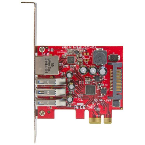 STARTECH StarTech.com 3-poorts PCI Express USB 3.0-kaart + gigabit Ethernet - Netwerk / USB adapter - PCIe 2.0 laag profiel - USB 3.0 x 3 + 1000Base-T x 1