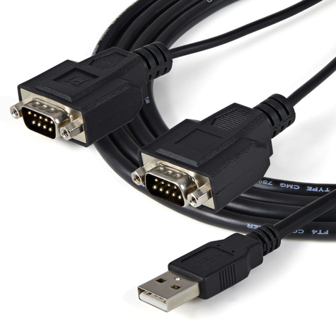 STARTECH 2-poort FTDI USB naar RS232 Seriële Adapter Verloopkabel met COM-behoud - Seriële adapter - USB - RS-232 x 2 - zwart