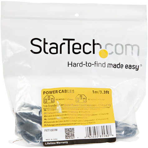 STARTECH 1m Stroom Verlengkabel, C14 naar C13 Voedingskabel, 10A 125V, 18AWG, Computer Stroomkabel