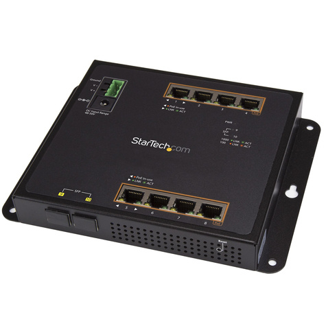 STARTECH STARTECH 8 poorts PoE+ Gigabit ethernet switch met 2 SFP connecties - managed - wandmonteerbaar met toegang voorzijde