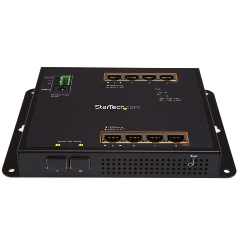STARTECH 8 poorts PoE+ Gigabit ethernet switch met 2 SFP connecties - managed - wandmonteerbaar met toegang voorzijde