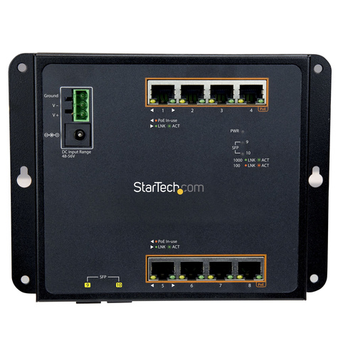STARTECH 8 poorts PoE+ Gigabit ethernet switch met 2 SFP connecties - managed - wandmonteerbaar met toegang voorzijde