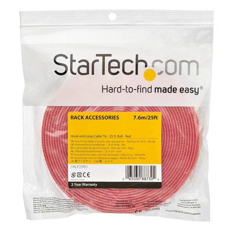 STARTECH Klittenband rol - herbruikbaar en verstelbaar - kabelbinder - rood (HKLP25RD) - Haak- en lussluiting - 7.62 m - rood