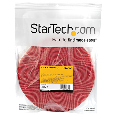 STARTECH Klittenband rol - herbruikbaar en verstelbaar - kabelbinder - rood (HKLP50RD) - Haak- en lussluiting - 15.24 m - rood
