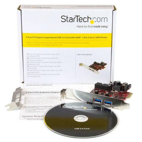 STARTECH 4-poorts PCI Express USB 3.0 kaart - 2 extern, 2 intern - SATA-voeding - USB-adapter - PCIe 2.0 laag profiel - USB 3.0 x 4