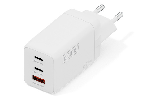 DIGITUS USB GaN oplader, 67W 2x USB-C, 1x USB-A, wit