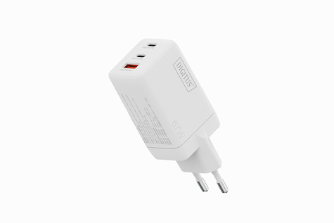 DIGITUS USB GaN oplader, 67W 2x USB-C, 1x USB-A, wit