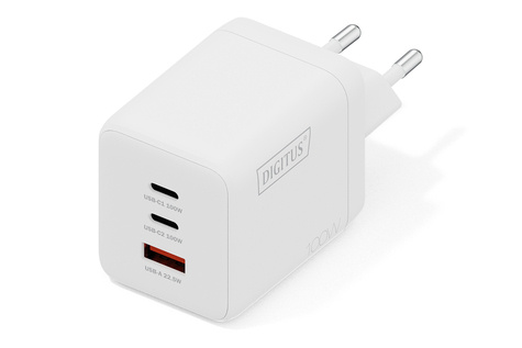 DIGITUS DIGITUS USB GaN oplader, 100W 2x USB-C, 1x USB-A, wit