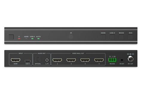 DIGITUS HDMI-videowandbediening, 4 schermen 4K/60Hz, HDMI, USB-C, zwart