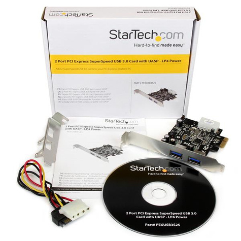 STARTECH 2-poorts PCI Express (PCIe) SuperSpeed USB 3.0-kaartadapter met UASP - LP4-voeding - USB-adapter - PCIe - USB 3.0 x 2