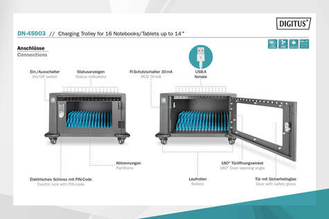 DIGITUS Mobile charging cabinet for tablets up to 14 inch