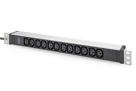 DIGITUS DIGITUS 1U aluminium PDU, rackmountable, 12 x C13 16A, 230VAC, 50/60Hz, safety plug
