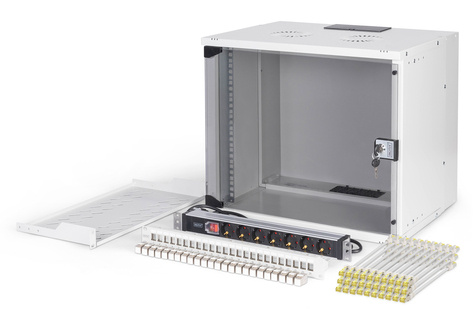 DIGITUS 19" netwerkset, 9U wandbehuizing en accessoires, gr SOHO Pro-versie, niet gemonteerd