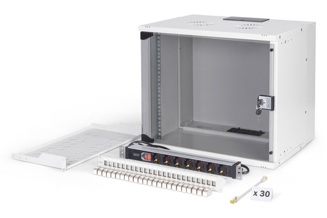 DIGITUS 19" netwerkset, 9U wandbehuizing en accessoires, gr SOHO Pro-versie, niet gemonteerd