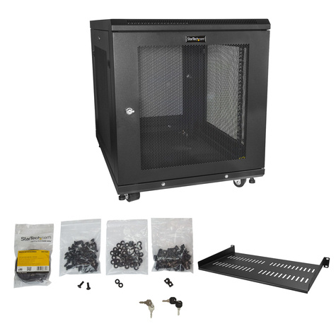 STARTECH 12U 19 Server Rack Cabinet, 4 Post, Verstelbare Diepte (5 tot 76cm), Netwerk/IT Rack op Wielen met Schap