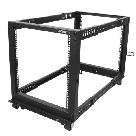 STARTECH 12U open-frame serverrack met 4 stijlen met verstelbare diepte incl. zwenkwielen/stelpoten en kabelhaken