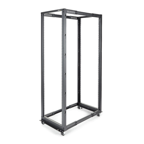 STARTECH STARTECH 42U open-frame server rack kast met 4 stijlen met instelbare diepte - plat verpakt - zwenkwielen - Rack - zwart - 42U