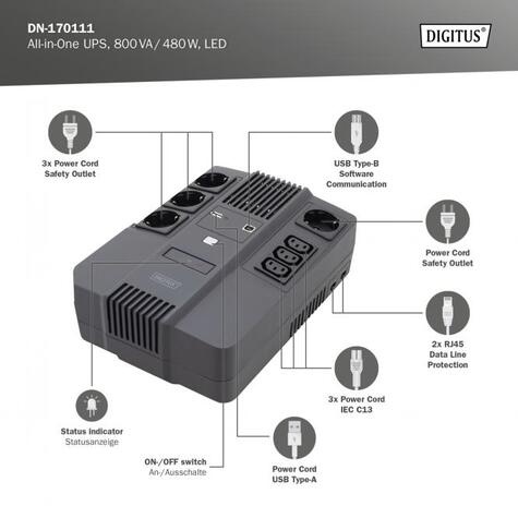 DIGITUS USV Digitus All-in-One USV, 800VA/480W, LED