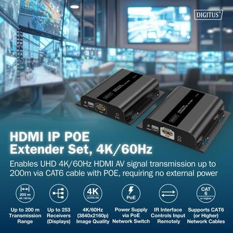DIGITUS HDMI IP PoE-verlengerset, 4K/60Hz
