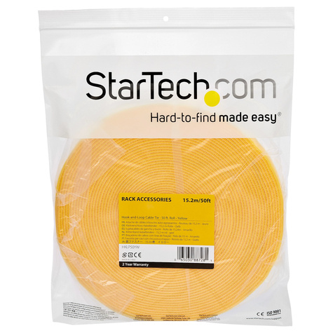 STARTECH Klittenband rol - herbruikbaar en verstelbaar - kabelbinder - geel (HKLP50YW) - Haak- en lussluiting - 15.24 m - geel