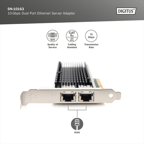 DIGITUS 10Gbps Dual Port Ethernet servernetwerkadapter PCIe X8, Intel X540 BT2