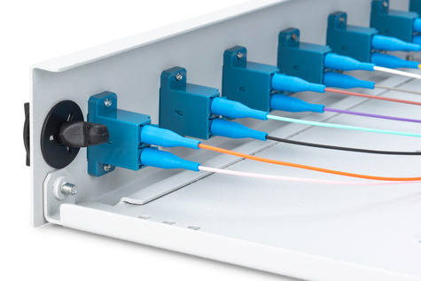 DIGITUS Glasvezel lasdoos, 1U, uitgerust, 12x LC DX, OS2 incl. lascassette, gekleurde vlechten, adapter