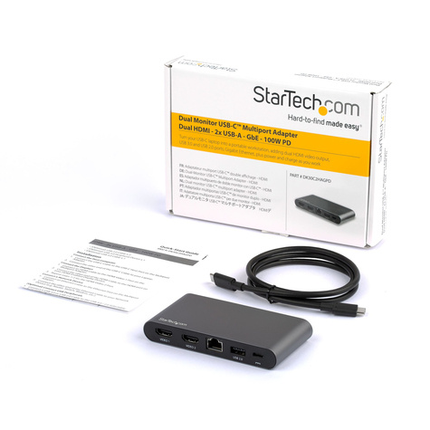 STARTECH Dual-monitor USB-C 5-in-1 multiport adapter - 2x4K HDMI - 100W PD 3.0 - Windows dock - 2 x USB-A - GbE