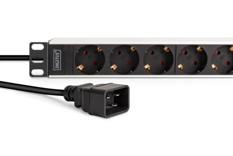 DIGITUS 1U aluminium PDU, rack-mount, 8x veiligheidsuitgang, 1x uitgang 16A, 230VAC, 50/60Hz, IEC C20-stekker