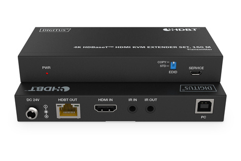 DIGITUS HDBaseT KVM-verlengerset, 150 m 4K/60Hz, USB 1.1, PoC, IR, zwart
