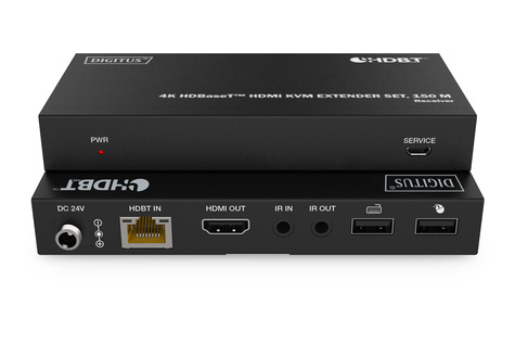 DIGITUS HDBaseT KVM-verlengerset, 150 m 4K/60Hz, USB 1.1, PoC, IR, zwart