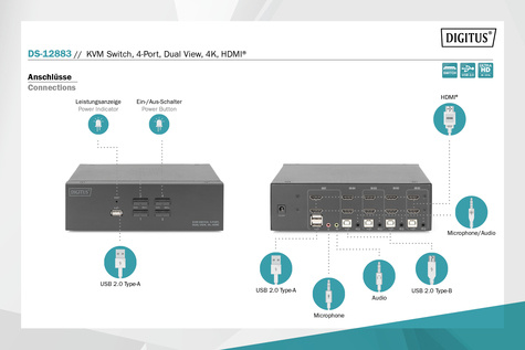DIGITUS KVM / audio / USB switch - 4 ports