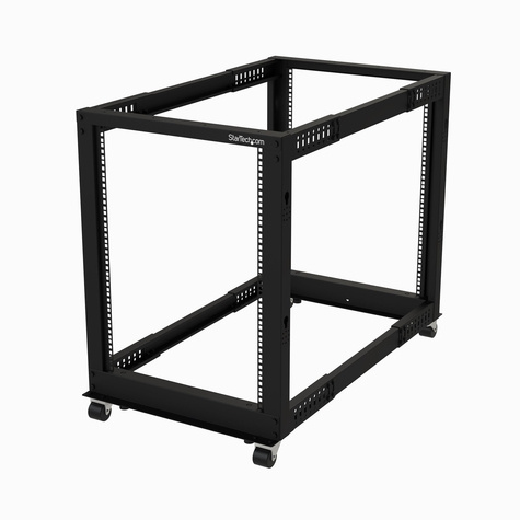 STARTECH STARTECH 19" 15U open frame rack - 4 stijlen - 22-40" verstelbare diepte - 544 kg draagvermogen met zwenkwielen en kabelhaken