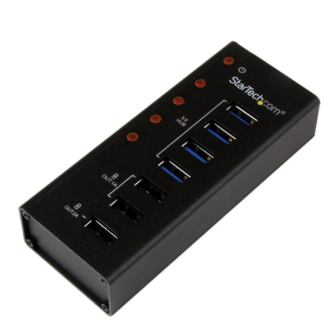 STARTECH 4-poorts gevoede USB 3.0 hub met 3 speciale USB-laadpoorten (2 x 1 A  1 x 2 A) - wandmonteerbare metalen behuizing