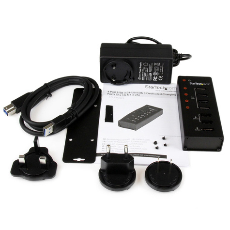 STARTECH 4-poorts gevoede USB 3.0 hub met 3 speciale USB-laadpoorten (2 x 1 A  1 x 2 A) - wandmonteerbare metalen behuizing