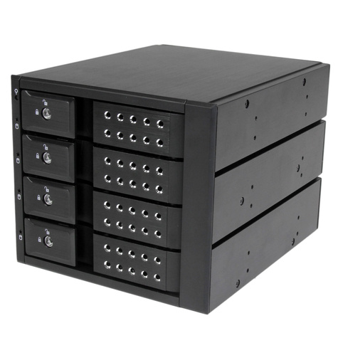 STARTECH STARTECH 4-bay aluminium trayless hot-swappable mobile rack backplane voor 3,5 inch SAS II/SATA III - 6 Gbps HDD - Mobiel opslagrek - 2.5" - zwart