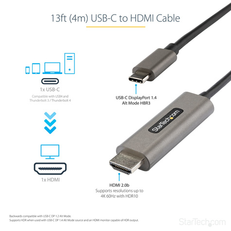 STARTECH 13ft USB C to HDMI Cable 4K 60Hz HDR10