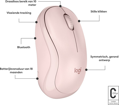 Logitech M240 Silent - Muis - rechts- en linkshandig - optisch - 3 knoppen - draadloos - Bluetooth - roze