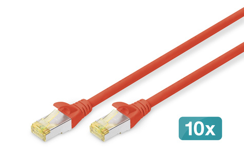 DIGITUS CAT 6A S-FTP patchkabel, koper, LSZH AWG 26/7, lengte 2 m, 10 stuks, kleur rood