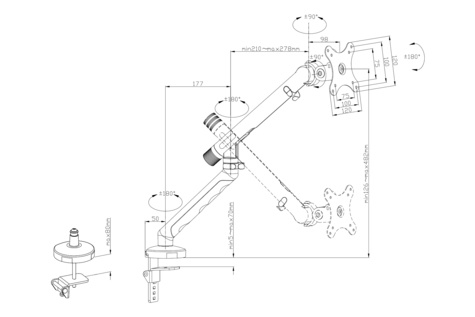 DIGITUS Enkele monitorsteun, 35", 10 kg Mechanische veer, VESA: 75x75, 100x100, zwart
