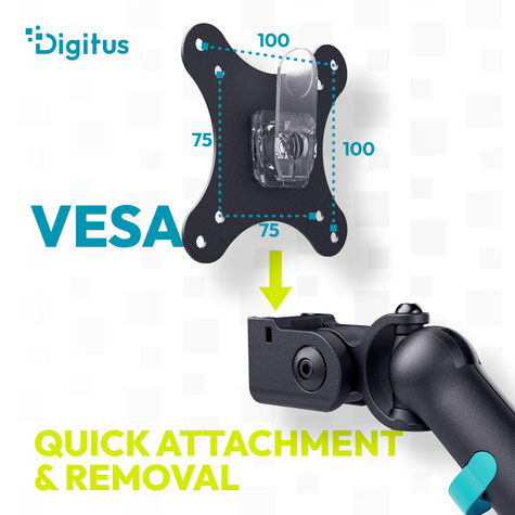 DIGITUS Enkele monitorsteun, 35", 10 kg Mechanische veer, VESA: 75x75, 100x100, zwart