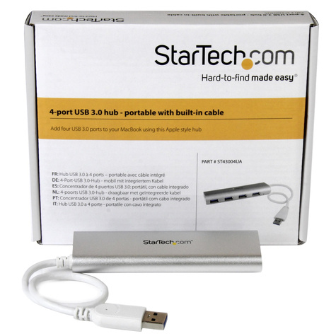STARTECH 4 Poorts draagbare compacte USB 3.0 hub met geïntegreerde kabel - aluminium - Hub - 4 x SuperSpeed USB 3.0