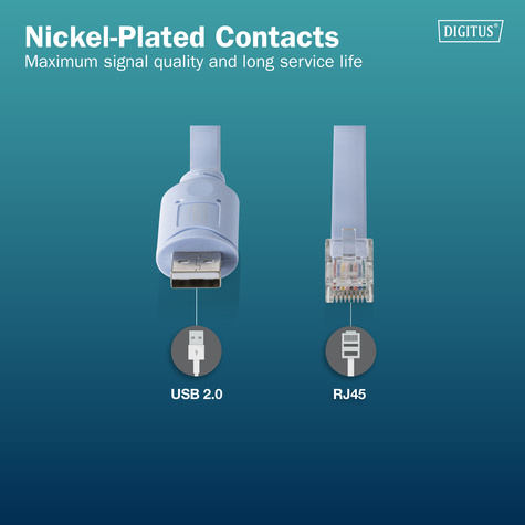 DIGITUS USB naar RJ45 consolekabel 1,8 m FT232RNC chipset, lichtblauw, schakelaar, router