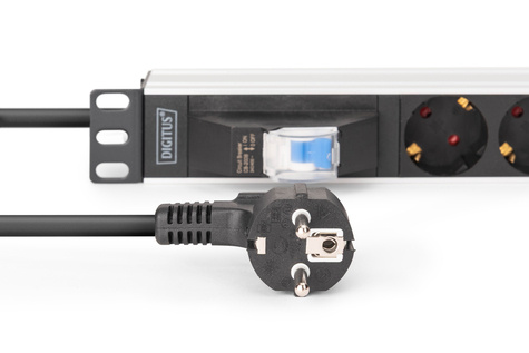DIGITUS 1U aluminium PDU, rackmontage, 6x veiligheidsuitgang, 1x uitgang 16A, 4000W, 250VAC 50/60Hz, 1x stroomonderbreker